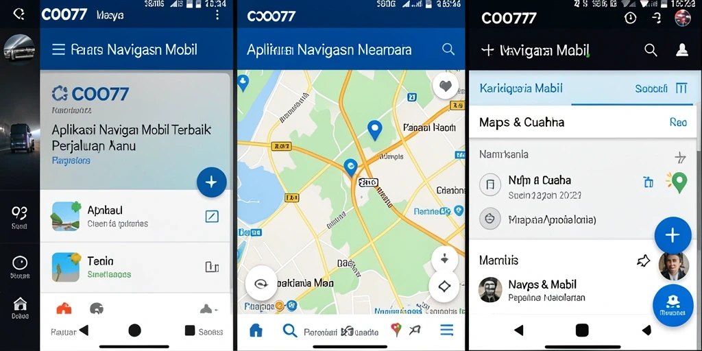 Tampilan antarmuka aplikasi COO77 dalam navigasi mobil.
