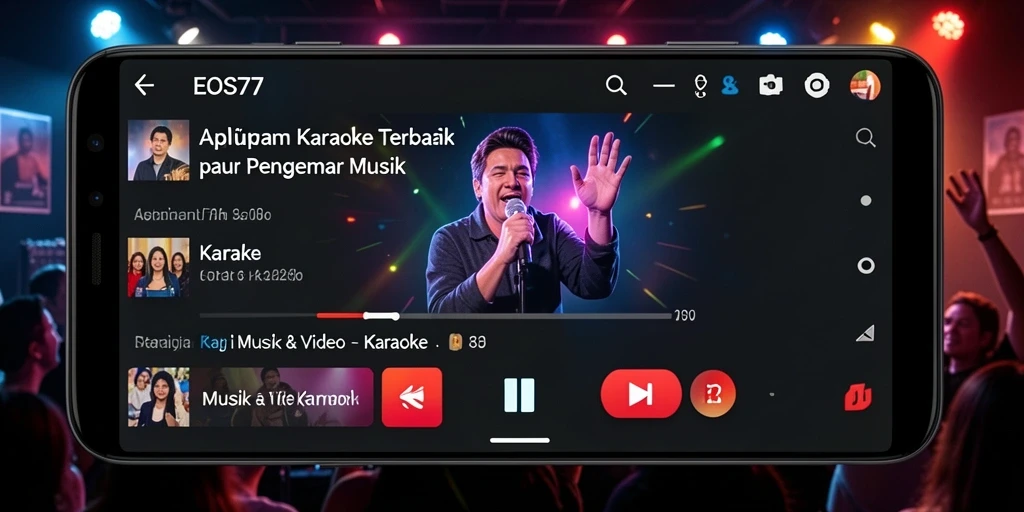 Tampilan antarmuka EOS77 yang intuitif dan menarik untuk karaoke.