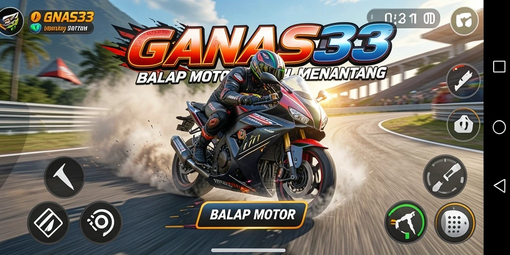 Tampilan antarmuka GANAS33 saat balapan motor yang menegangkan.