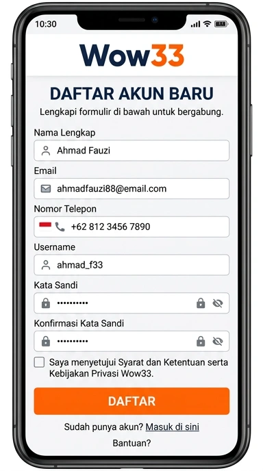 Buat Akun Baru di wow33 untuk Android